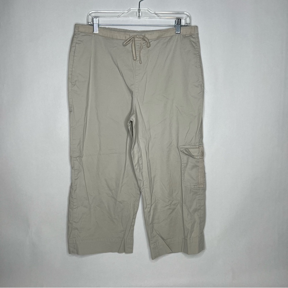Coldwater Creek‎ Cargo Capri Pants Women's M 10-12 Light Beige Khaki Button Crop